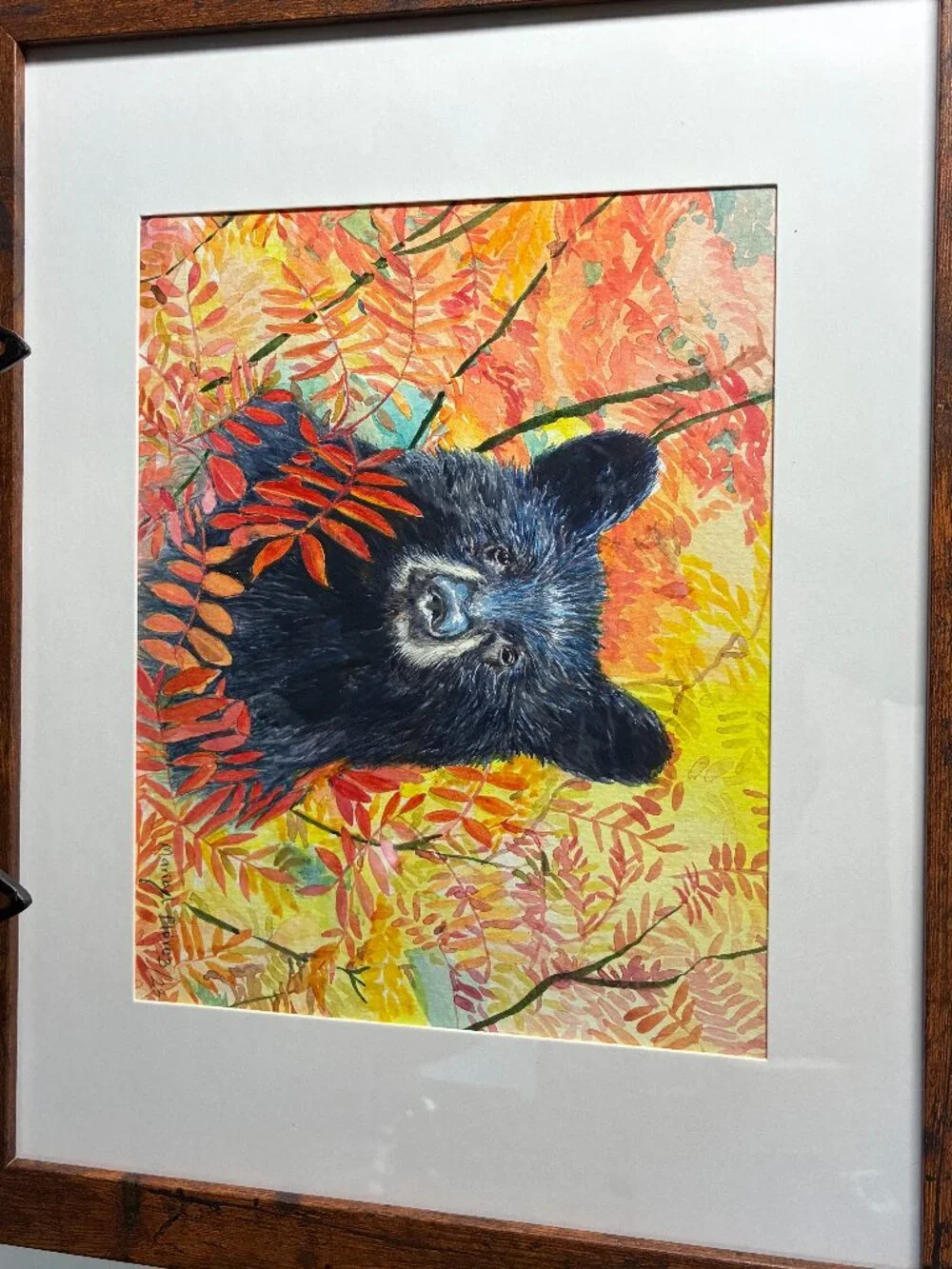 Original Watercolor - Black Bear in Fall Foliage